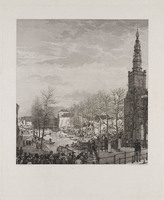 KG 07775
<br/>
Rapenburg te Leiden naar de Saaihal na de buskruitramp van 1807
<br/>
<em>Visser Bender, Joannes Pieter (1785-1813)</em>